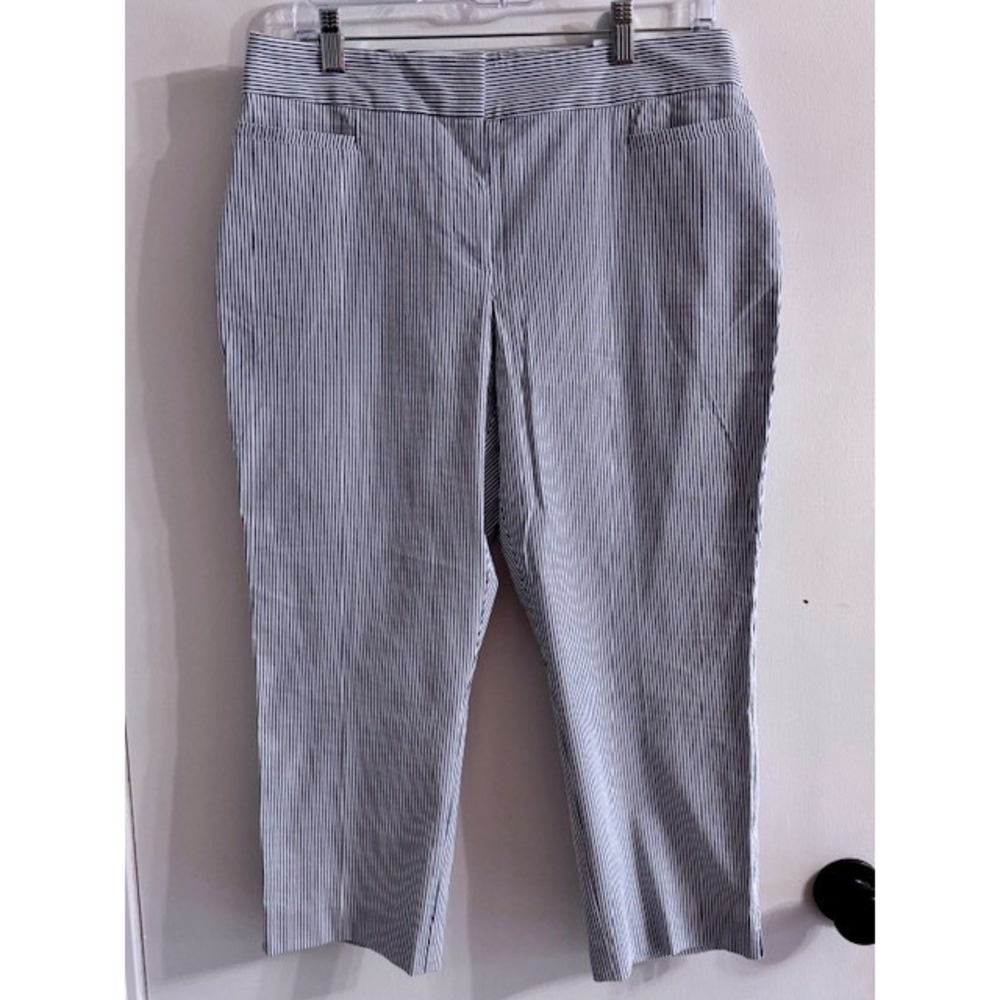 Ann Taylor Factory The Crop Curvy Fit Pinstripe Pants Navy White 10P seersucker